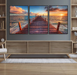 28836-MGV-CV-36X24-Ocean Pier Sunset Wall Art – Wooden Dock and Golden Horizon Canvas Print, Coastal Seascape Photography for Living Room, Bedroom,