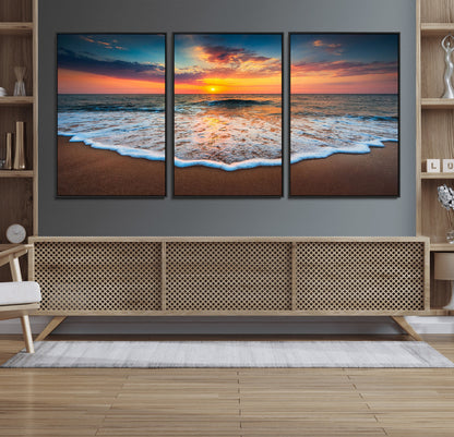 16110-MGV-CV-36X24-Ocean Sunset Wall Art – Vibrant Beach Waves and Horizon Canvas Print, Relaxing Coastal Seascape Decor for Living Room or Bedroom