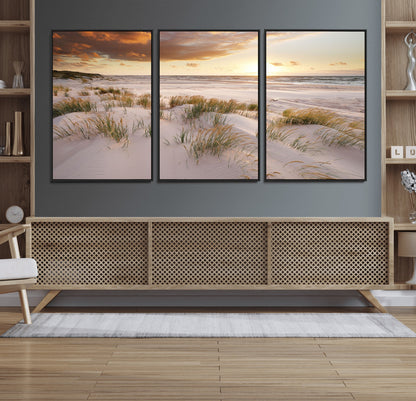 61246-MGV-CV-36X24-Coastal Sand Dunes Wall Art – Serene Beach Sunset Canvas Print with Grasses and Ocean View, Tranquil Seaside Decor for Living Room