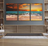 72948-MGV-CV-36X24-Ocean Sunset Wave Wall Art – Dramatic Seascape Canvas Print with Golden Sky and Crashing Waves, Coastal Beach Decor for Living