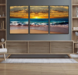 83389-MGV-CV-36X24-Ocean Sunrise Wall Art – Vibrant Beach Waves Canvas Print, Coastal Seascape Decor for Living Room or Office