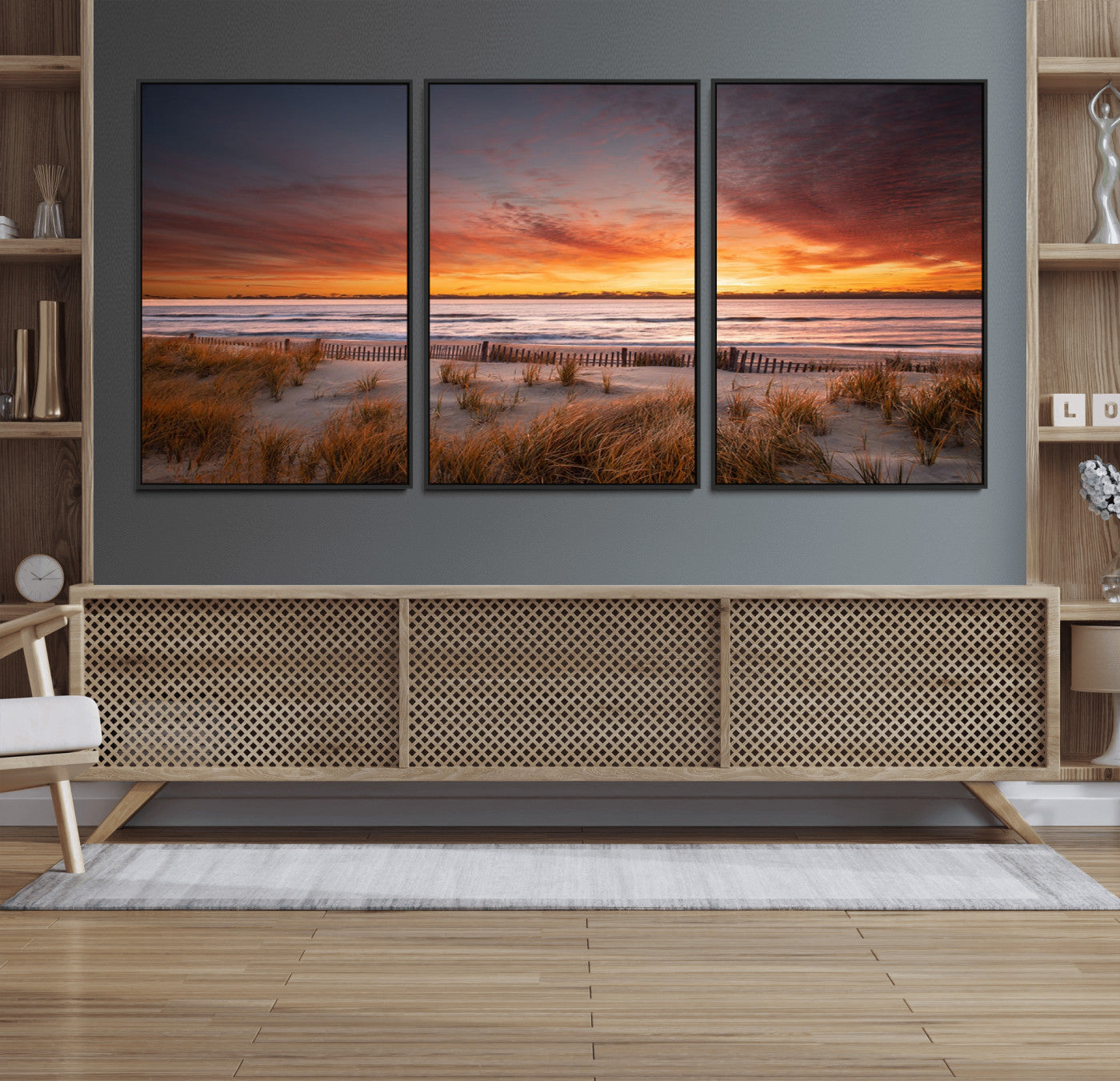 90176-MGV-CV-36X24-Beach Sunset Wall Art – Coastal Sand Dune Canvas Print with Ocean Waves and Dramatic Sky, Seaside Landscape Decor for Living Room