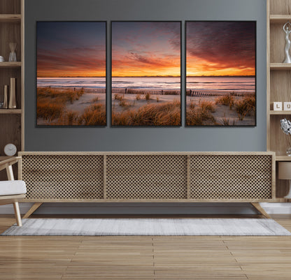 90176-MGV-CV-36X24-Beach Sunset Wall Art – Coastal Sand Dune Canvas Print with Ocean Waves and Dramatic Sky, Seaside Landscape Decor for Living Room