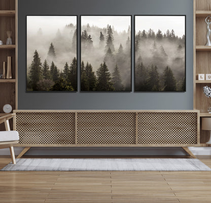 62862-MGV-CV-36X24-Misty Forest Wall Art – Tranquil Pine Tree Canvas Print with Mountain Fog, Nature Landscape Artwork for Living Room, Bedroom, or