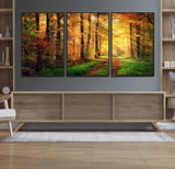73494-MGV-CV-36X24-Golden Autumn Forest Path Wall Art – Sunlit Woodland Canvas Print, Fall Nature Landscape Home Decoration