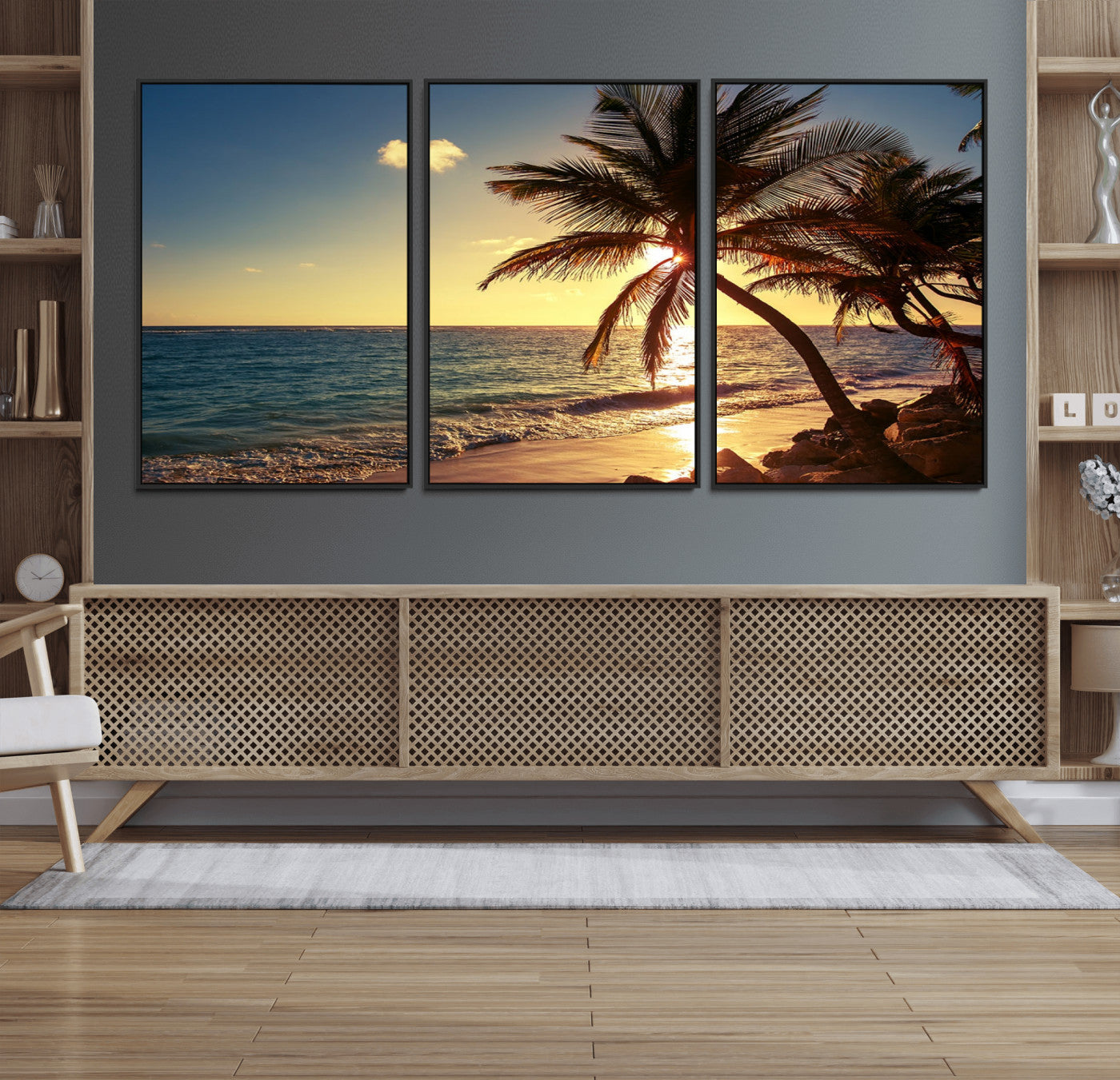 82710-MGV-CV-36X24-Palm Tree Sunset Beach Wall Art – Tropical Ocean Canvas Print, Coastal Paradise Seascape Decor for Living Room or Office Wall