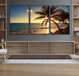 82710-MGV-CV-36X24-Palm Tree Sunset Beach Wall Art – Tropical Ocean Canvas Print, Coastal Paradise Seascape Decor for Living Room or Office Wall
