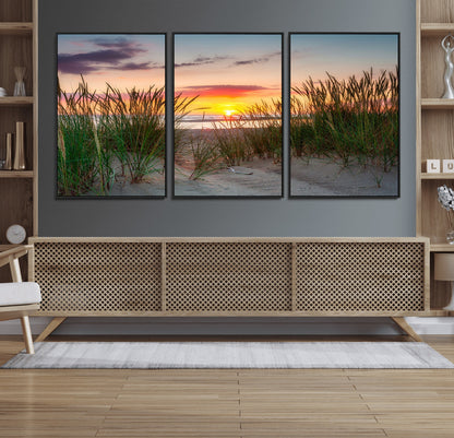 25576-MGV-CV-36X24-Beach Grass Sunset Wall Art – Coastal Sand Dune Landscape Canvas Print, Ocean View Nature Decor for Living Room or Office Wall