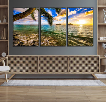 68606-MGV-CV-36X24-Tropical Palm Tree Ocean Wall Art – Sunset Beach Seascape Print, Coastal Paradise Decor for Living Room or Office