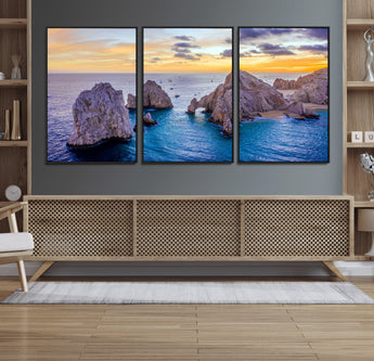 72955-MGV-CV-36X24-Ocean Rock Formation Wall Art – Sunset Coastal Seascape Print, Beach Landscape Decor for Living Room or Office