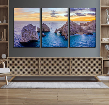 72955-MGV-CV-36X24-Ocean Rock Formation Wall Art – Sunset Coastal Seascape Print, Beach Landscape Decor for Living Room or Office