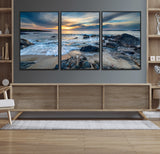 17902-MGV-CV-36X24-Rocky Shore Ocean Sunset Wall Art – Coastal Seascape Canvas Print, Nature Beach Decor for Living Room or Office