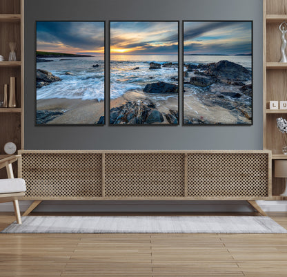 17902-MGV-CV-36X24-Rocky Shore Ocean Sunset Wall Art – Coastal Seascape Canvas Print, Nature Beach Decor for Living Room or Office