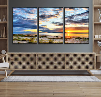 39645-MGV-CV-36X24-Golden Beach Sunset Wall Art – Serene Ocean Horizon Canvas Print, Coastal Nature Landscape Decor for Living Room, Bedroom or