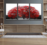 80021-MGV-CV-36X24-Red Tree Wall Art – Striking Black and White Landscape Canvas Print with Vibrant Red Leaves, Modern Nature Decor for Living Room