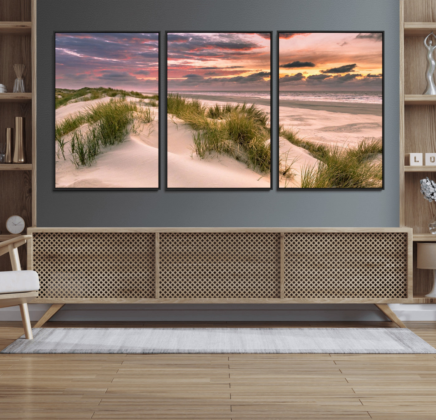 60570-MGV-CV-36X24-Beach Sunset Wall Art – Coastal Sand Dunes and Ocean Horizon Canvas Print, Tranquil Seascape Photography Decor for Living Room or