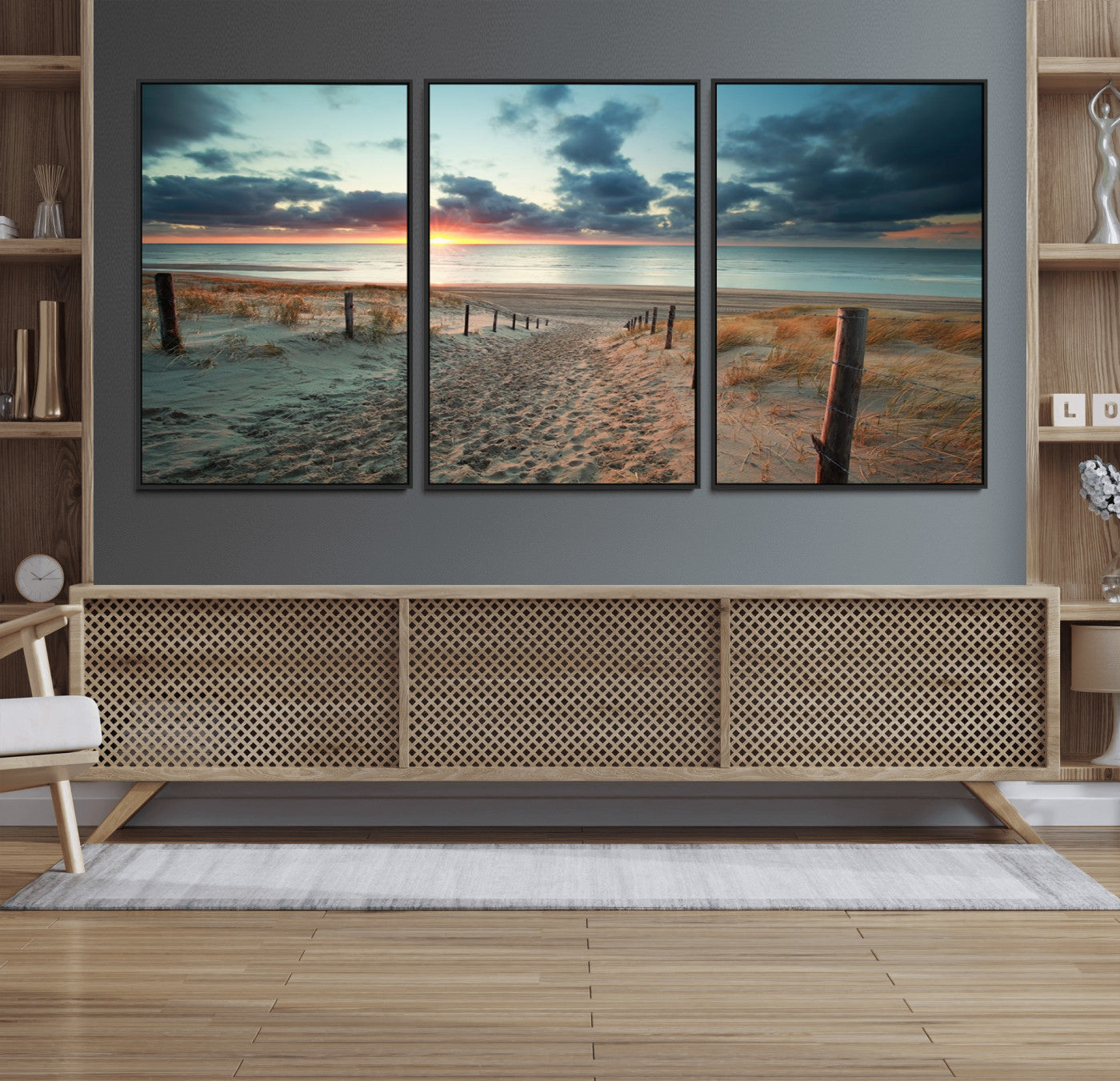 25788-MGV-CV-36X24-Sunset Beach Path Wall Art – Scenic Coastal Dunes and Ocean Canvas Print, Tranquil Seaside Landscape Decor for Living Room or
