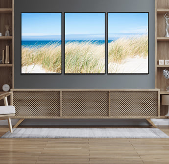 96913-MGV-CV-36X24-Coastal Dunes Wall Art – Serene Beach Grass and Blue Ocean Canvas Print, Relaxing Seaside Nature Decor for Living Room, Bedroom or