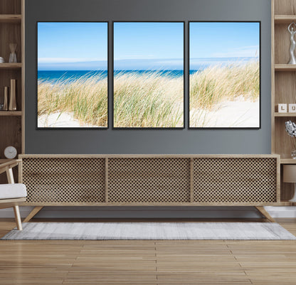96913-MGV-CV-36X24-Coastal Dunes Wall Art – Serene Beach Grass and Blue Ocean Canvas Print, Relaxing Seaside Nature Decor for Living Room, Bedroom or
