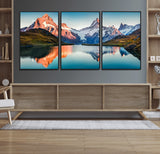 88453-MGV-FC-60X30-3P_Black-Mountain Lake Wall Art – Snow-Capped Peaks Reflected in Alpine Water Canvas Print, Nature Landscape Wall Decor for Living Room or