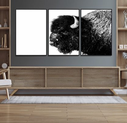 68780-MGV-CV-36X24-Bison Close-Up Wall Art – Black and White Buffalo Canvas Print, Rustic Wildlife Photography Decor for Living Room, Office, or