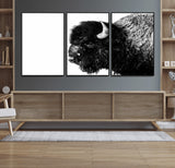 68780-MGV-CV-36X24-Bison Close-Up Wall Art – Black and White Buffalo Canvas Print, Rustic Wildlife Photography Decor for Living Room, Office, or