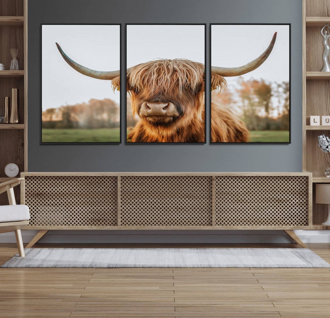 64824-MGV-CV-36X24-Highland Cow Wall Art – Rustic Scottish Bull Canvas Print, Farmhouse Animal Decor for Living Room, Bedroom, Office or Cabin