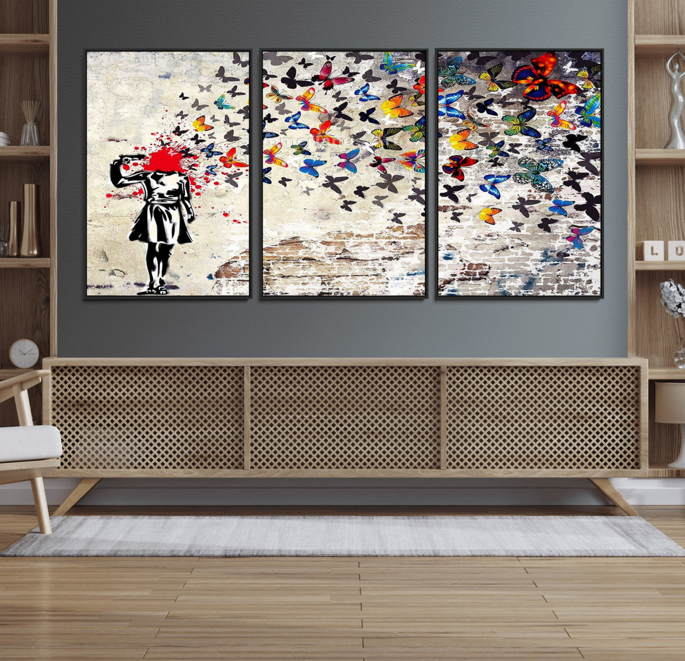 88654-MGV-CV-36X24-Butterfly Explosion Graffiti Wall Art – Street Art Canvas Print, Colorful Butterfly Spray Mural, Modern Abstract Urban Wall Decor