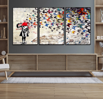 88654-MGV-CV-36X24-Butterfly Explosion Graffiti Wall Art – Street Art Canvas Print, Colorful Butterfly Spray Mural, Modern Abstract Urban Wall Decor