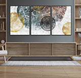 70653-MGV-CV-60X30-3P-Abstract Tree Ring Wall Art – Modern Rustic Wood Slice Canvas Print with Gold Accents, Contemporary Nature Decor for Living Room,