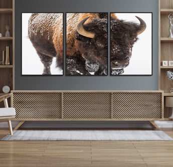 65605-MGV-CV-36X24-Snow Bison Wall Art – Close Up Buffalo Canvas Print, Rustic Western Wildlife Photography, Farmhouse Cabin Lodge Decor for Living