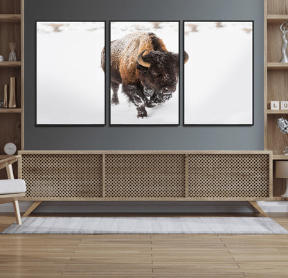 19889-MGV-CV-36X24-Snow Bison Wall Art – Majestic Buffalo Winter Landscape Canvas Print, Rustic Wildlife Photography Decor for Cabin, Lodge, Living