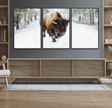 10109-MGV-CV-36X24-Majestic Bison Winter Wall Art – Snowy Forest Buffalo Canvas Print, Rustic Wildlife Photography Decor for Cabin, Lodge, Living