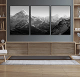 10775-MGV-CV-36X24-Snow Capped Mountain Wall Art – Black and White Canvas Print of Majestic Peaks, Nature Landscape Photography for Office, Bedroom,