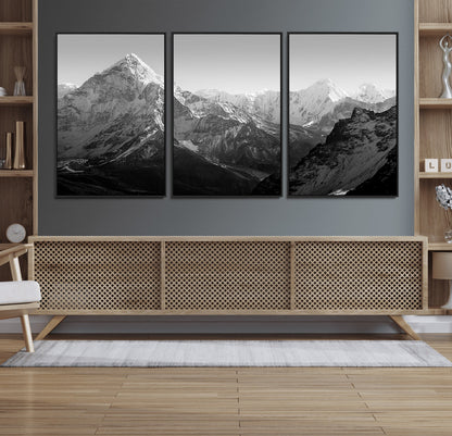 10775-MGV-CV-36X24-Snow Capped Mountain Wall Art – Black and White Canvas Print of Majestic Peaks, Nature Landscape Photography for Office, Bedroom,
