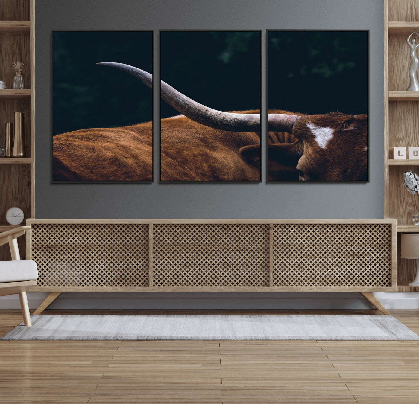 55197-MGV-CV-36X24-Texas Longhorn Wall Art – Rustic Western Bull Horn Canvas Print and Farmhouse Country Animal Decor for Living Room, Office or