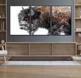 24304-MGV-CV-36X24-Bison Wall Art Canvas Print, Framed Winter Bison Art Picture Print, Snowy Buffalo Perfect Rustic Farmhouse Decor Artwork