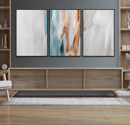 66154-MGV-CV-36X24-Abstract Brushstroke Wall Art – Modern Teal and Gold Canvas Print, Minimalist Contemporary Painting for Living Room, Bedroom, or