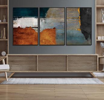 35026-MGV-CV-36X24-Abstract Canvas Wall Art – Modern Teal, Rust, Black and Gold Textured Painting, Contemporary Decor for Living Room, Bedroom