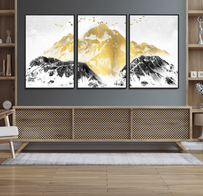 37733-MGV-CV-36X24-Golden Mountain Wall Art – Modern Abstract Landscape Canvas Print with Birds, Luxury Nature Decor for Living Room, Bedroom, or