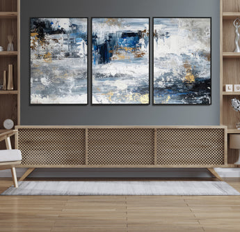59716-MGV-FC-60X30-3P_Black-Abstract Blue and Gold Wall Art – Modern Textured Canvas Print, Contemporary Painting for Living Room, Bedroom, or Office Decor