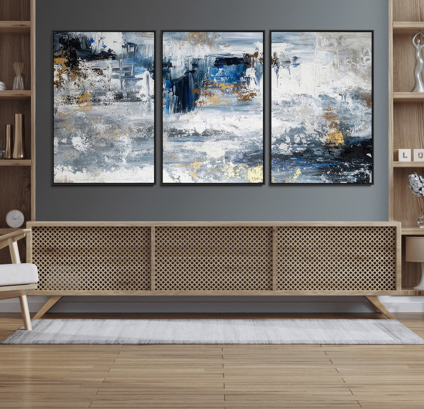 59716-MGV-CV-36X24-Abstract Blue and Gold Wall Art – Modern Textured Canvas Print, Contemporary Painting for Living Room, Bedroom, or Office Decor