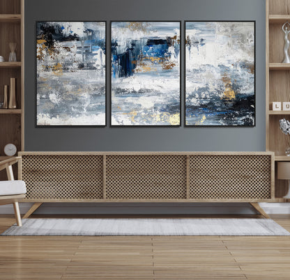 59716-MGV-CV-36X24-Abstract Blue and Gold Wall Art – Modern Textured Canvas Print, Contemporary Painting for Living Room, Bedroom, or Office Decor