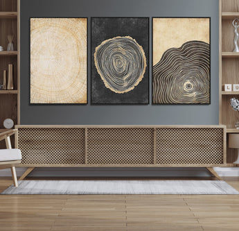 77785-MGV-CV-36X24-Tree Ring Abstract Wall Art – Rustic Wood Growth Pattern Canvas Prints, Modern Nature-Inspired Decor for Living Room or Office