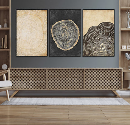 77785-MGV-CV-36X24-Tree Ring Abstract Wall Art – Rustic Wood Growth Pattern Canvas Prints, Modern Nature-Inspired Decor for Living Room or Office