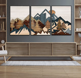 67950-MGV-FC-60X30-3P_Black-Modern Wood Wall Art Canvas Print, Framed Mountain Range Art Picture Print, Wood Mountain Range Perfect Rustic Decor Artwork