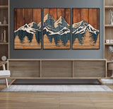 41330-MGV-FC-60X30-3P_Black-Rustic Mountain Wall Art – Wooden Nature Scene with Trees and Peaks, Handmade 3D Layered Decor for Living Room, Cabin or Office