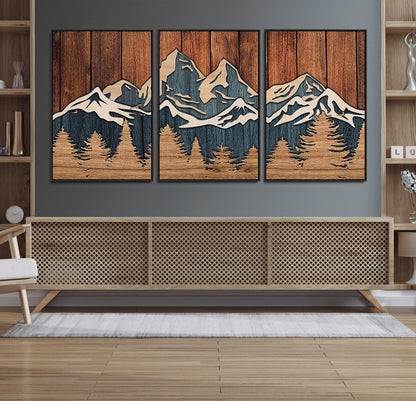 41330-MGV-CV-36X24-Rustic Mountain Wall Art – Wooden Nature Scene with Trees and Peaks, Handmade 3D Layered Decor for Living Room, Cabin or Office