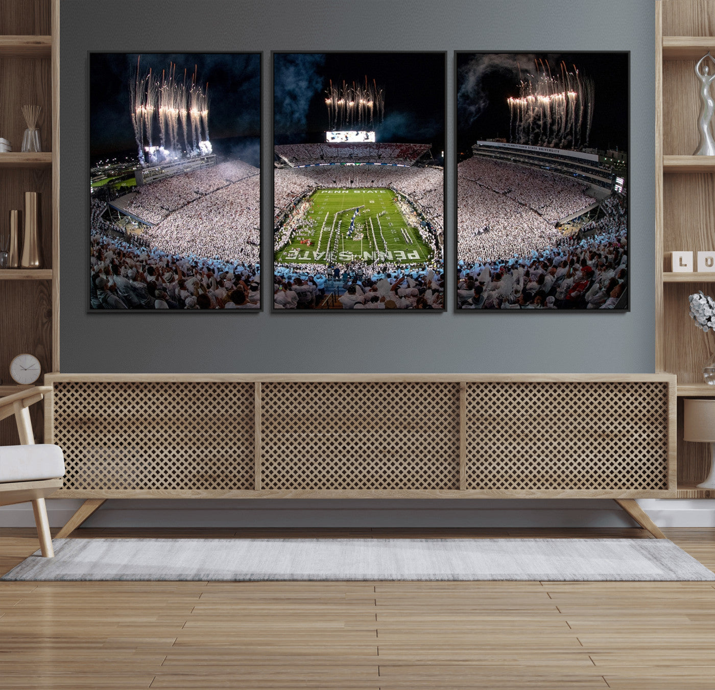 11391-MGV-CV-36X24-Penn State Stadium Wall Art – Panoramic White Out Football Game Canvas Print, College Sports Decor for Office, Man Cave, or Living