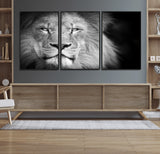94453-MGV-FC-60X30-3P_Black-Lion Portrait Wall Art – Black and White King of the Jungle Canvas Print, Safari Wildlife Decor for Office, Bedroom, or Living